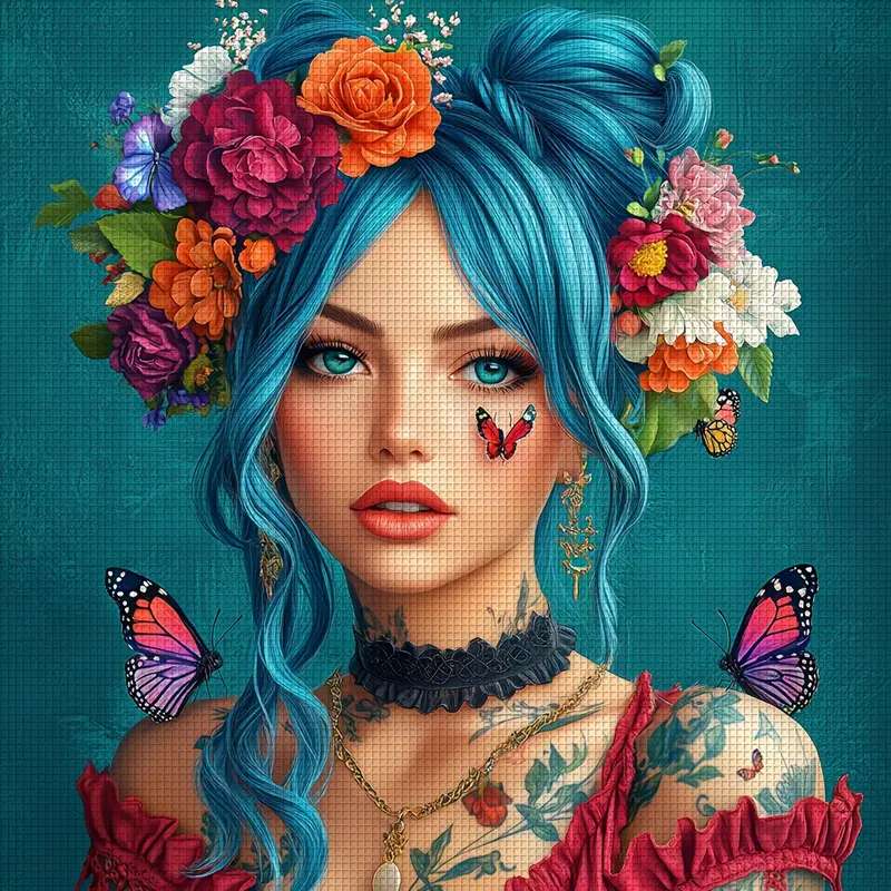 彼女の髪に花が咲いている オンラインパズル