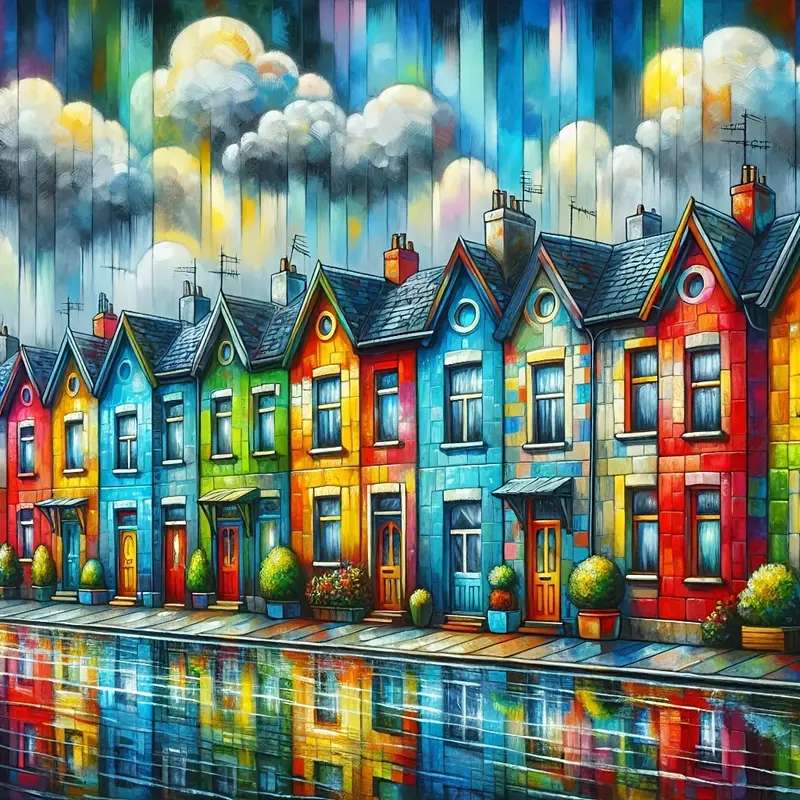 colorful tenement houses in the pouring rain online puzzle