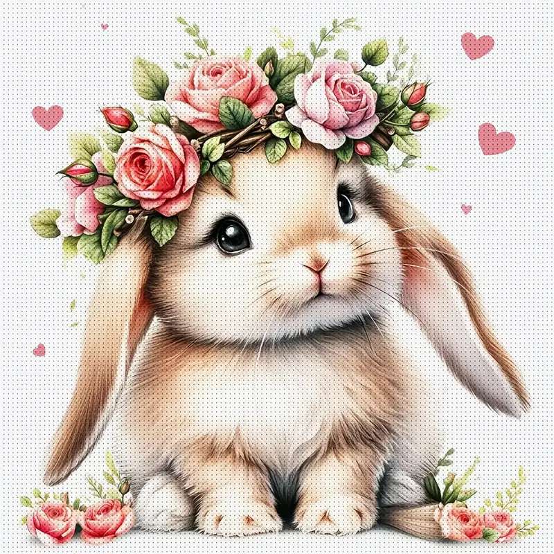 花の花輪の中のウサギ オンラインパズル