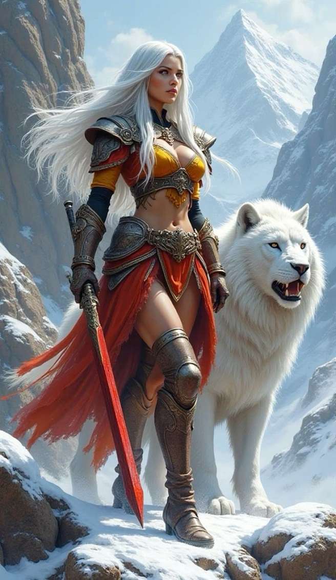 白髪の戦士 ホワイトライオン オオカミ オンラインパズル