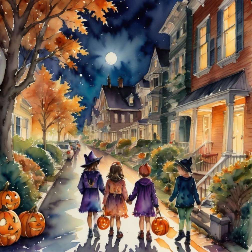 Children Go to Halloween at Night online puzzle