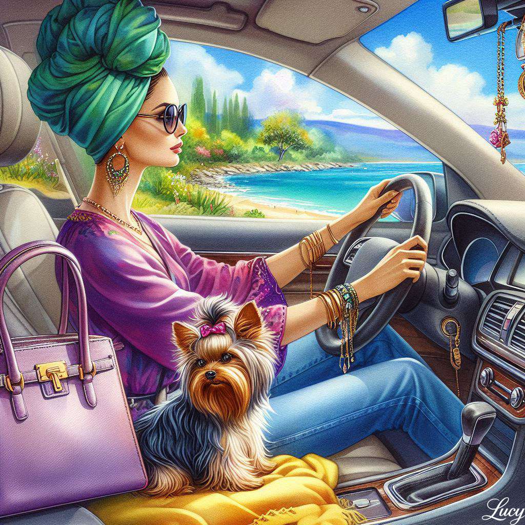 Uma mulher elegante dirige um carro elegante puzzle online