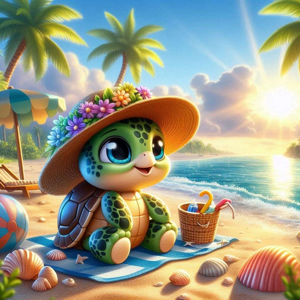 vacker havssköldpadda på stranden pussel på nätet