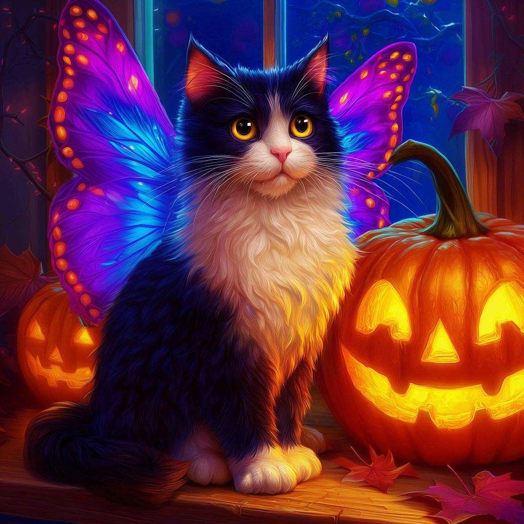 ハロウィンの蝶の衣装を着た猫 ジグソーパズルオンライン