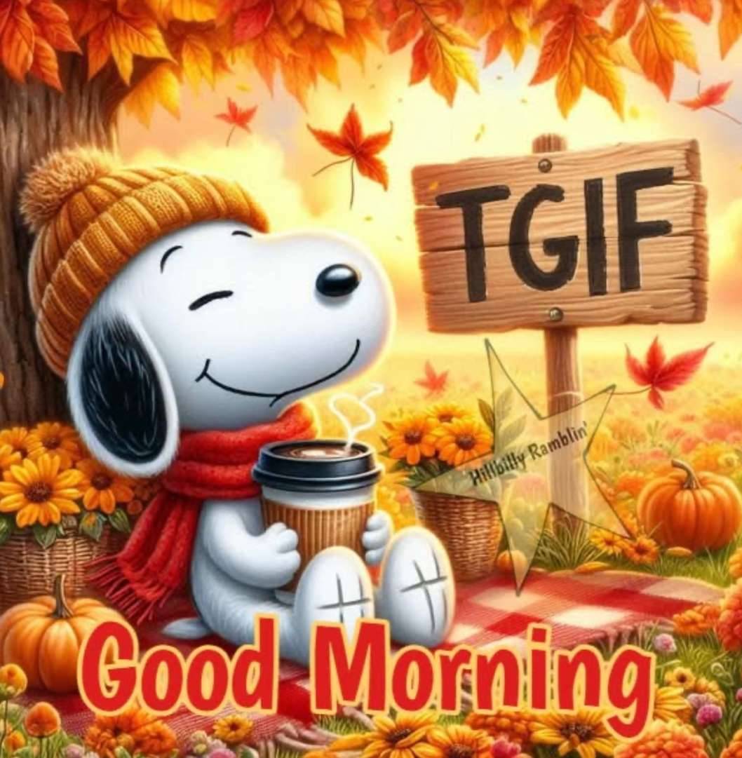 Snoopy firar höstfredagar. Pussel online