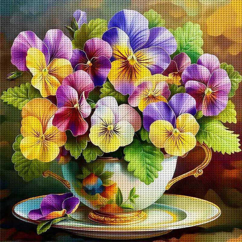 磁器のカップに入ったパンジー オンラインパズル