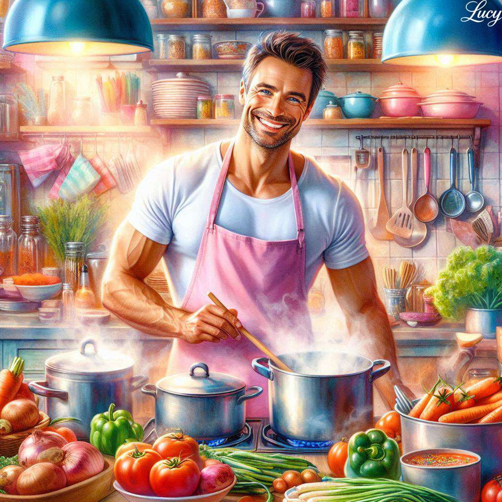 Um homem alegre e musculoso cozinha puzzle online