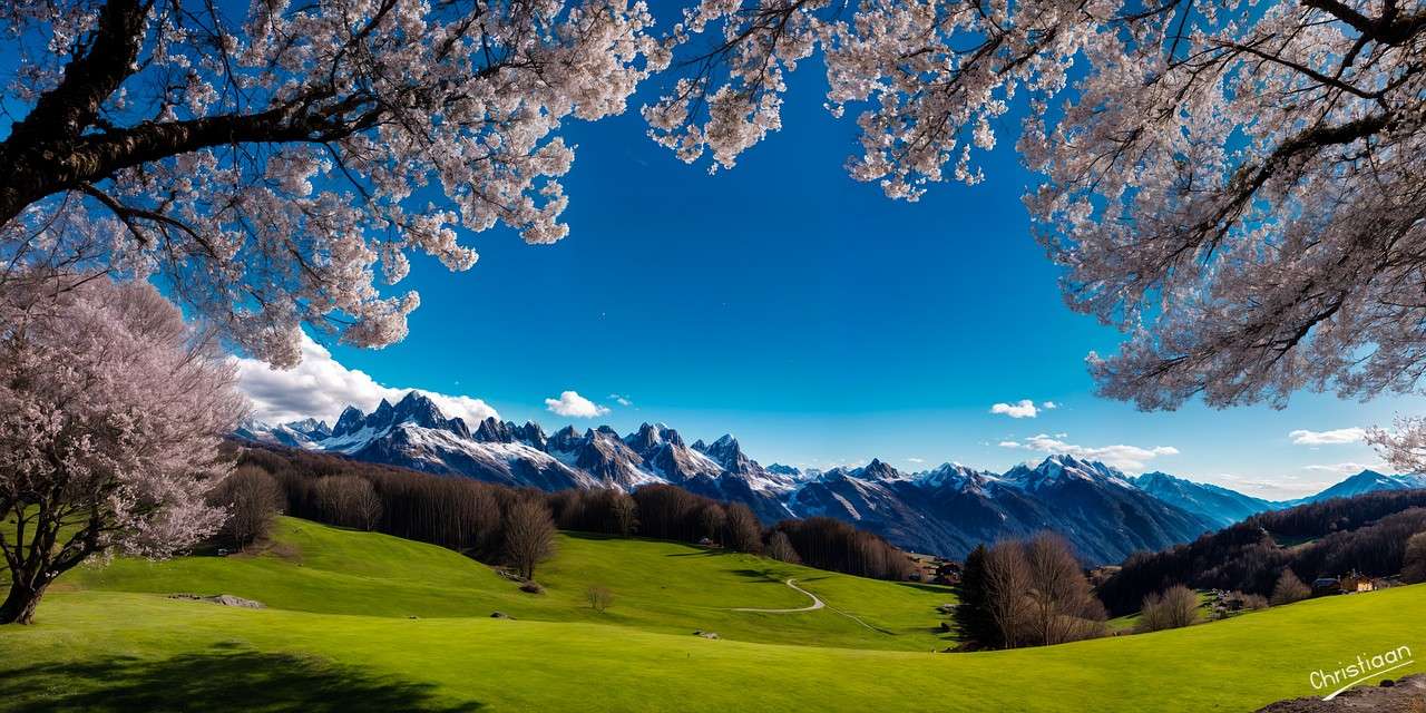 山、木、桜。 オンラインパズル