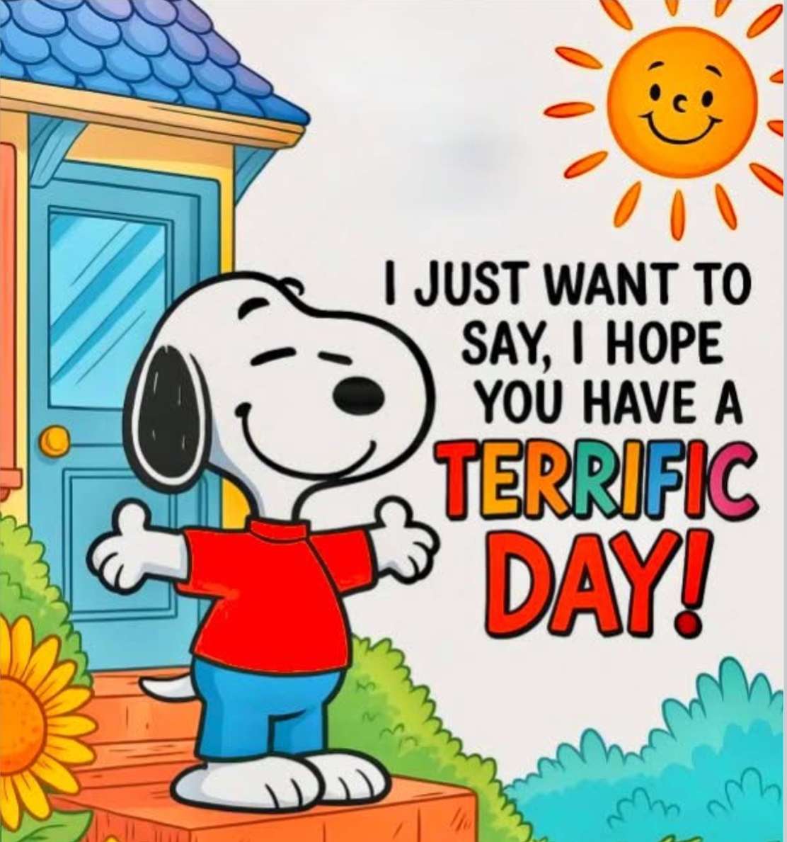 Snoopy hoppas att du får en fantastisk dag! Pussel online