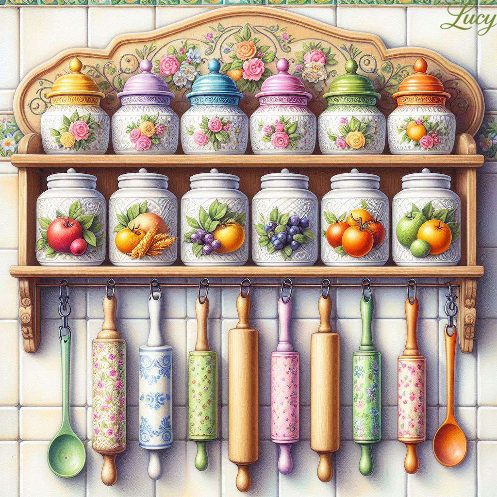 Veselá kuchyňská nástěnná police online puzzle