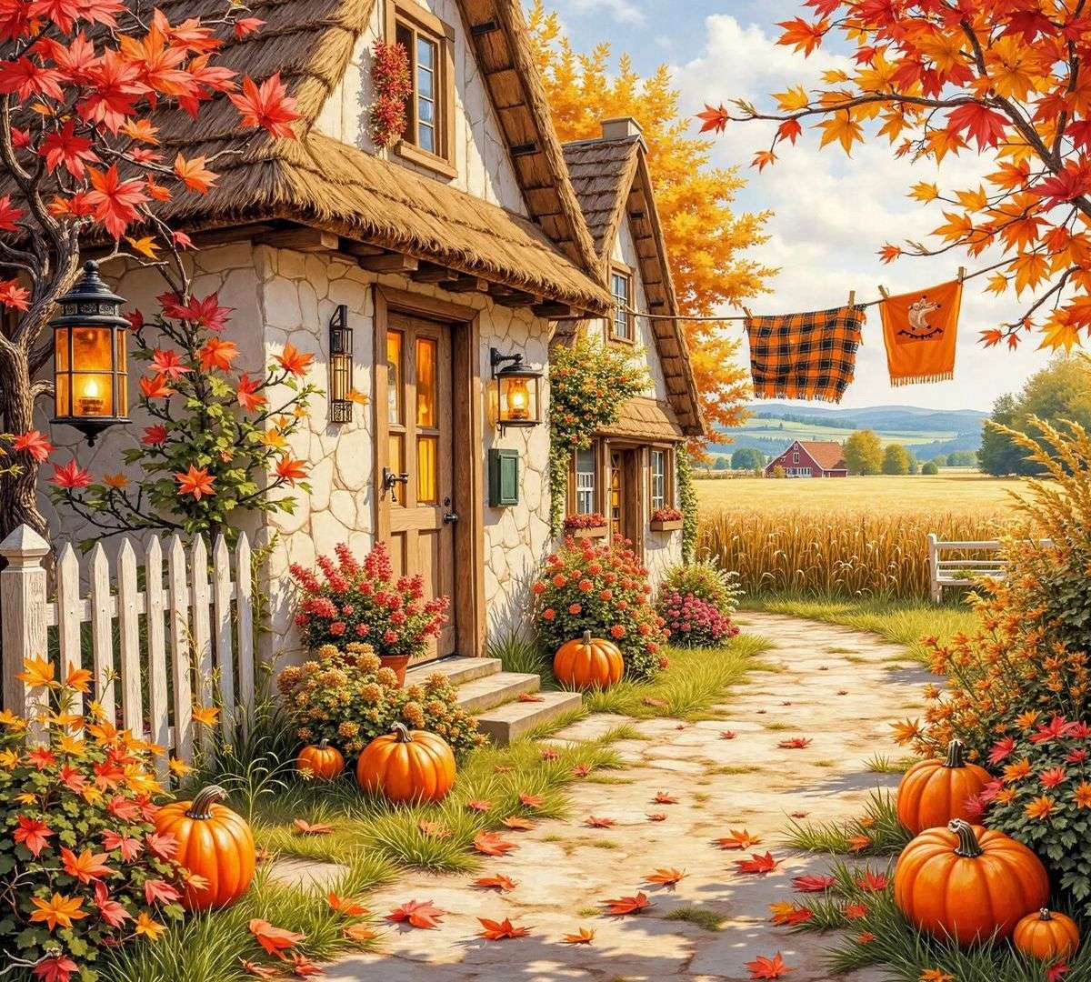 Dům v podzimní dekorace skládačky online