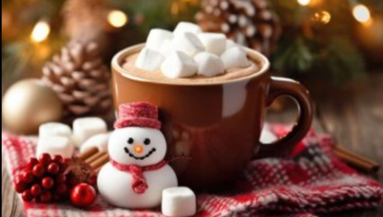 クリスマスココアとマシュマロと雪だるま ジグソーパズルオンライン