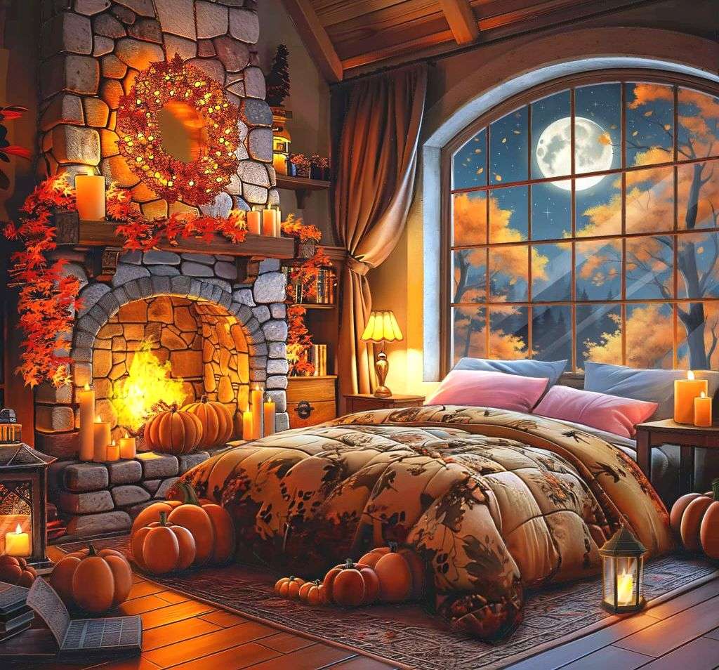 Αναμμένο τζάκι στο υπνοδωμάτιο online παζλ