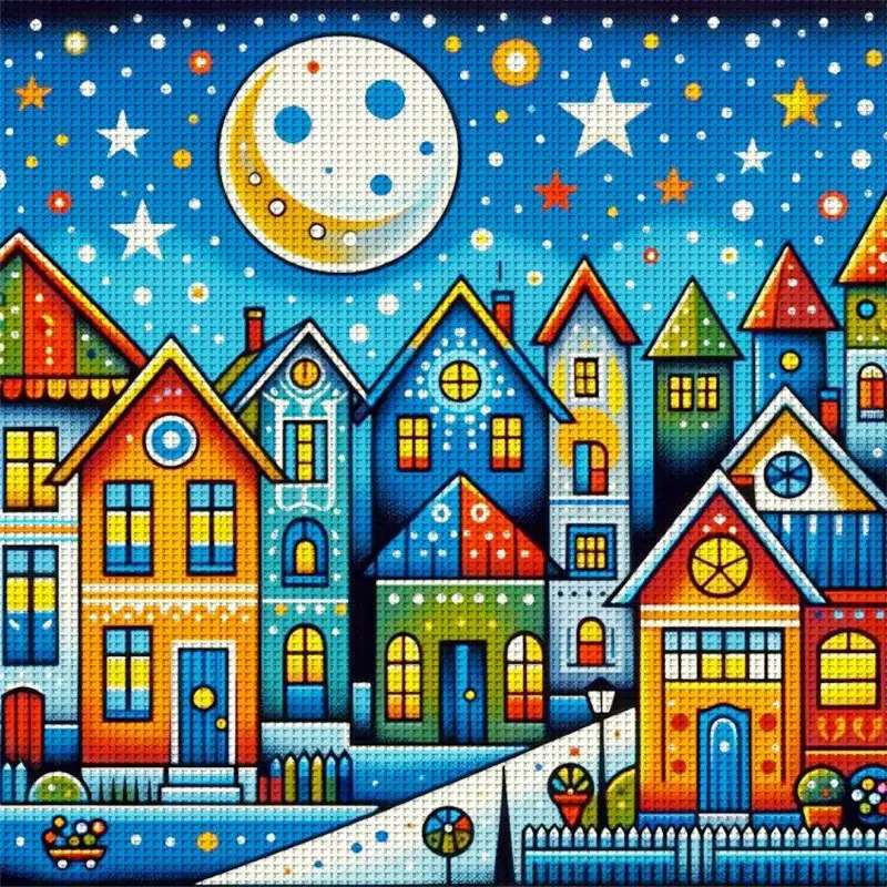 en stad under en stjärnklar himmel pussel på nätet