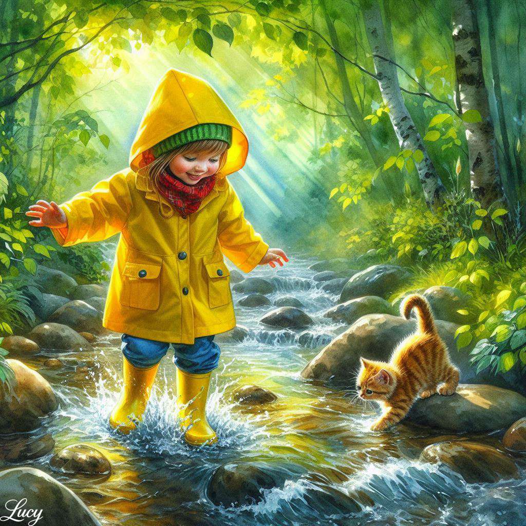 Весело дете до игриво котенце онлайн пъзел