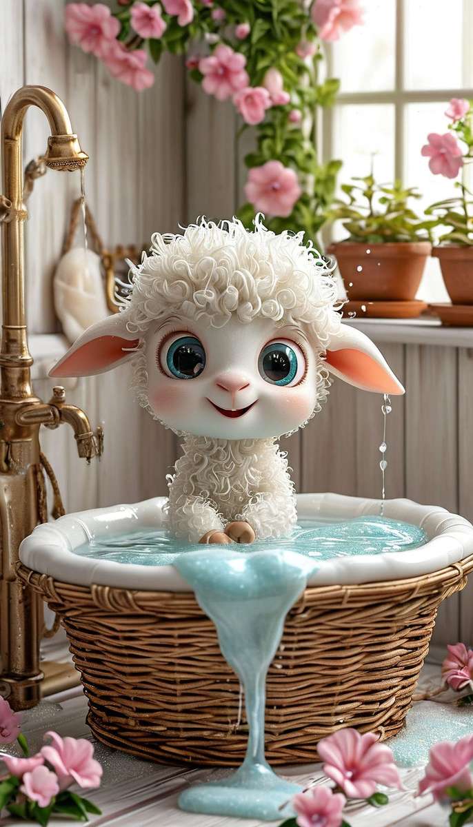 お風呂の中の小さな羊 オンラインパズル