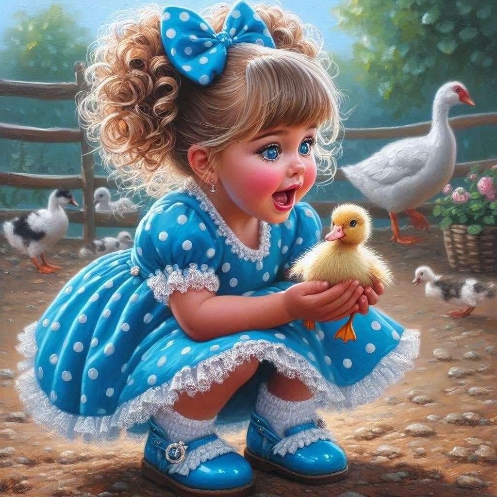 Szczęśliwa dziewczyna z kaczką puzzle online