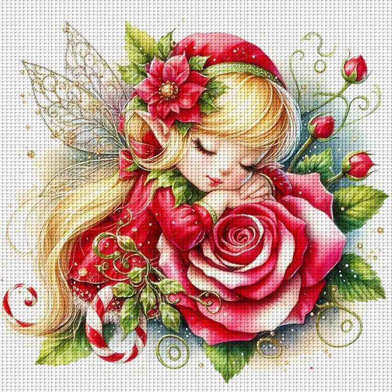 バラの花の中で眠るエルフ ジグソーパズルオンライン