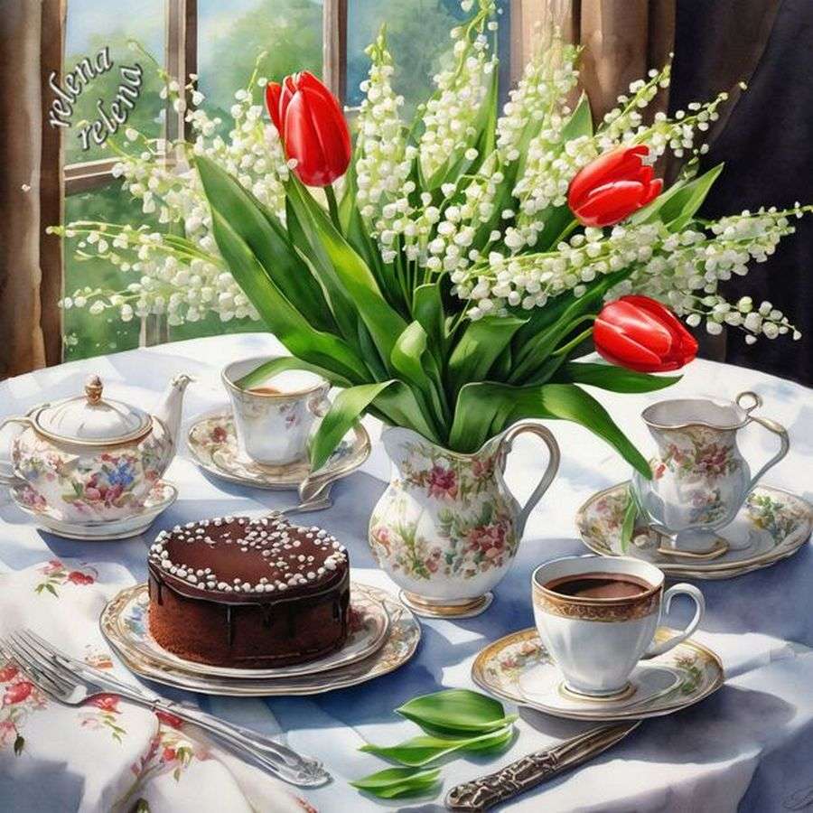 繊細な白い花が描かれた花瓶 ジグソーパズルオンライン