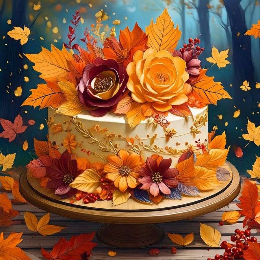 秋の花とケーキ オンラインパズル