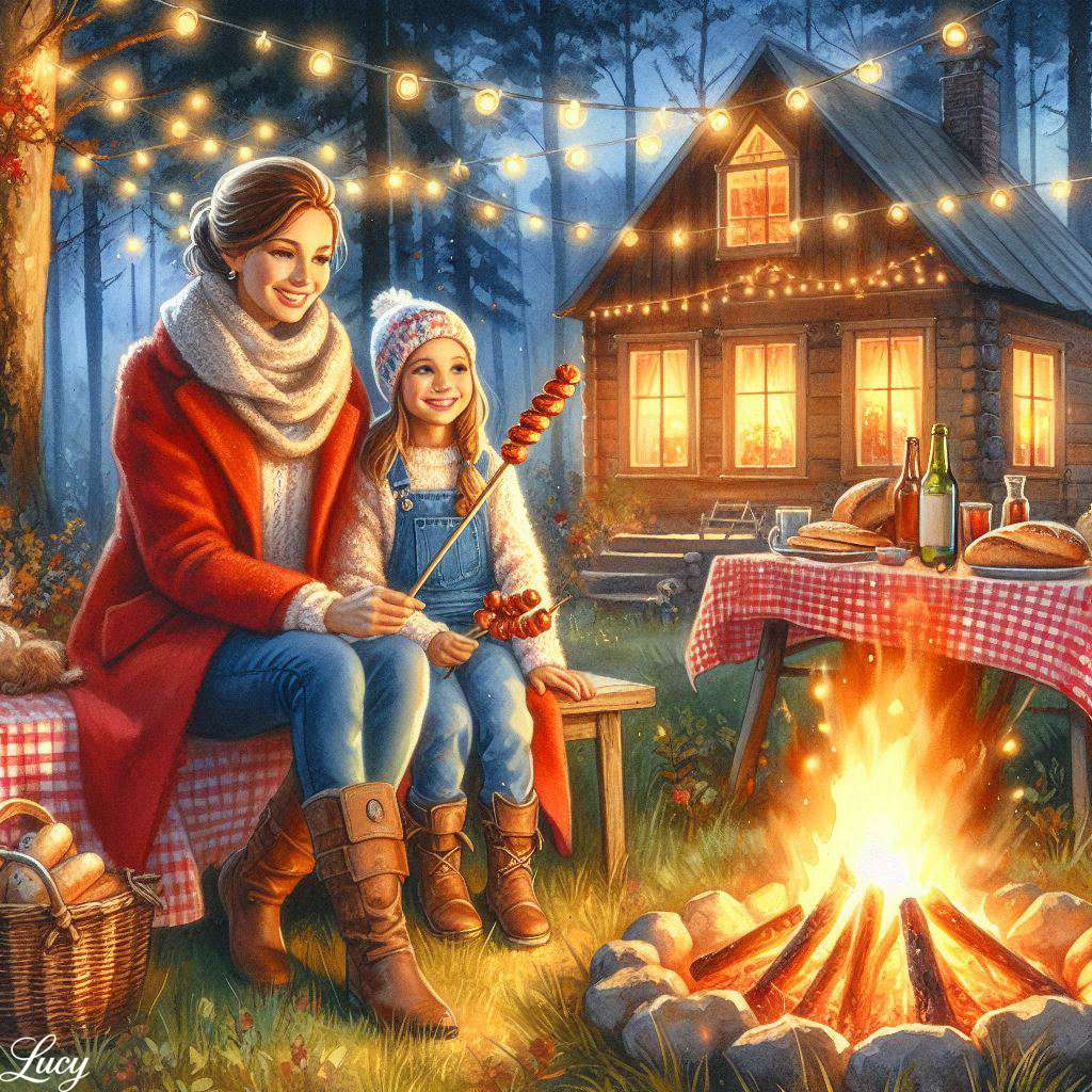 Jesienny wieczór przy rozżarzonym ognisku puzzle online