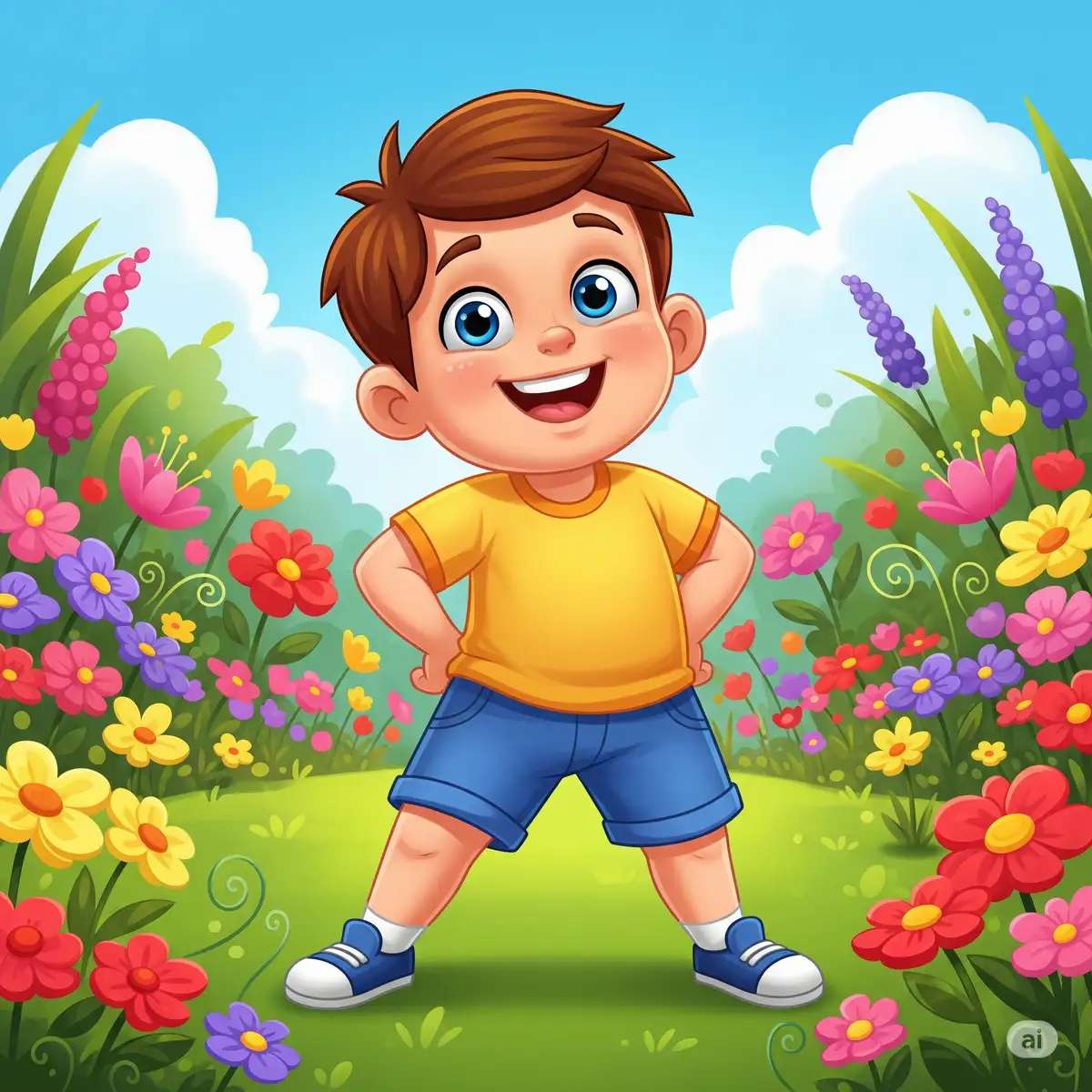 庭の少年 オンラインパズル