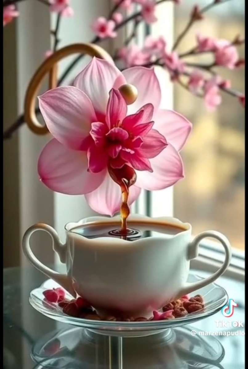 カップに入ったコーヒーと蘭 ジグソーパズルオンライン