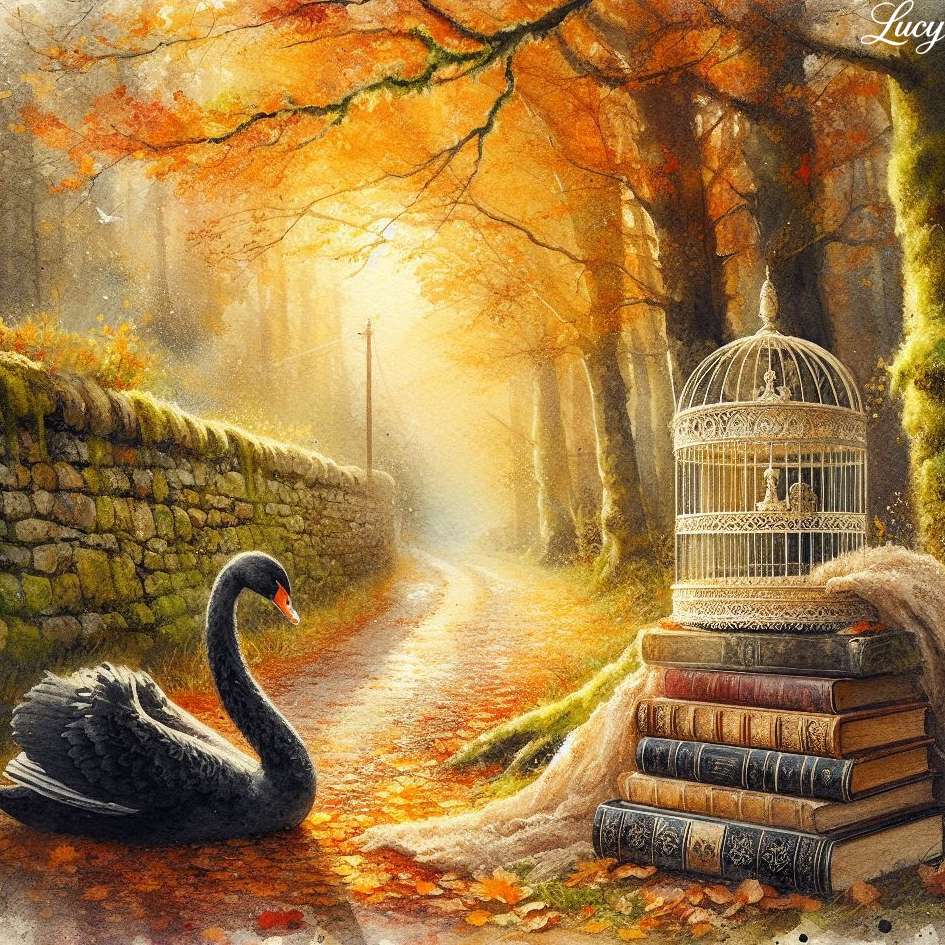 Spokojna jesienna droga skąpana w złotym świetle słonecznym puzzle online