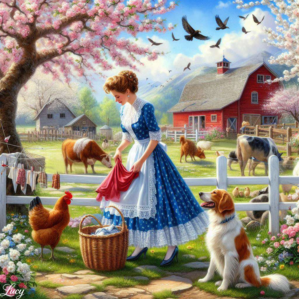 洗濯物を干す女性 ジグソーパズルオンライン