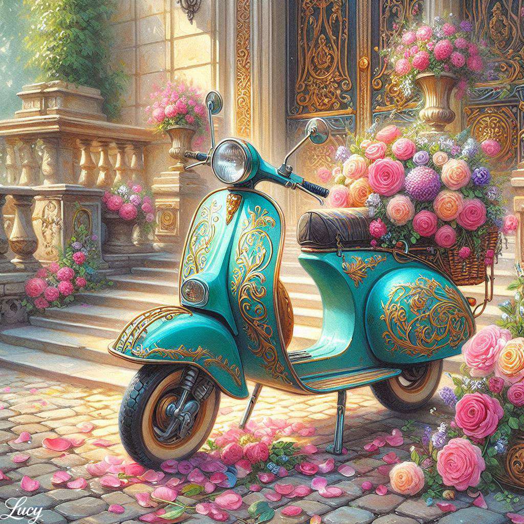 Zabytkowa turkusowa hulajnoga puzzle online