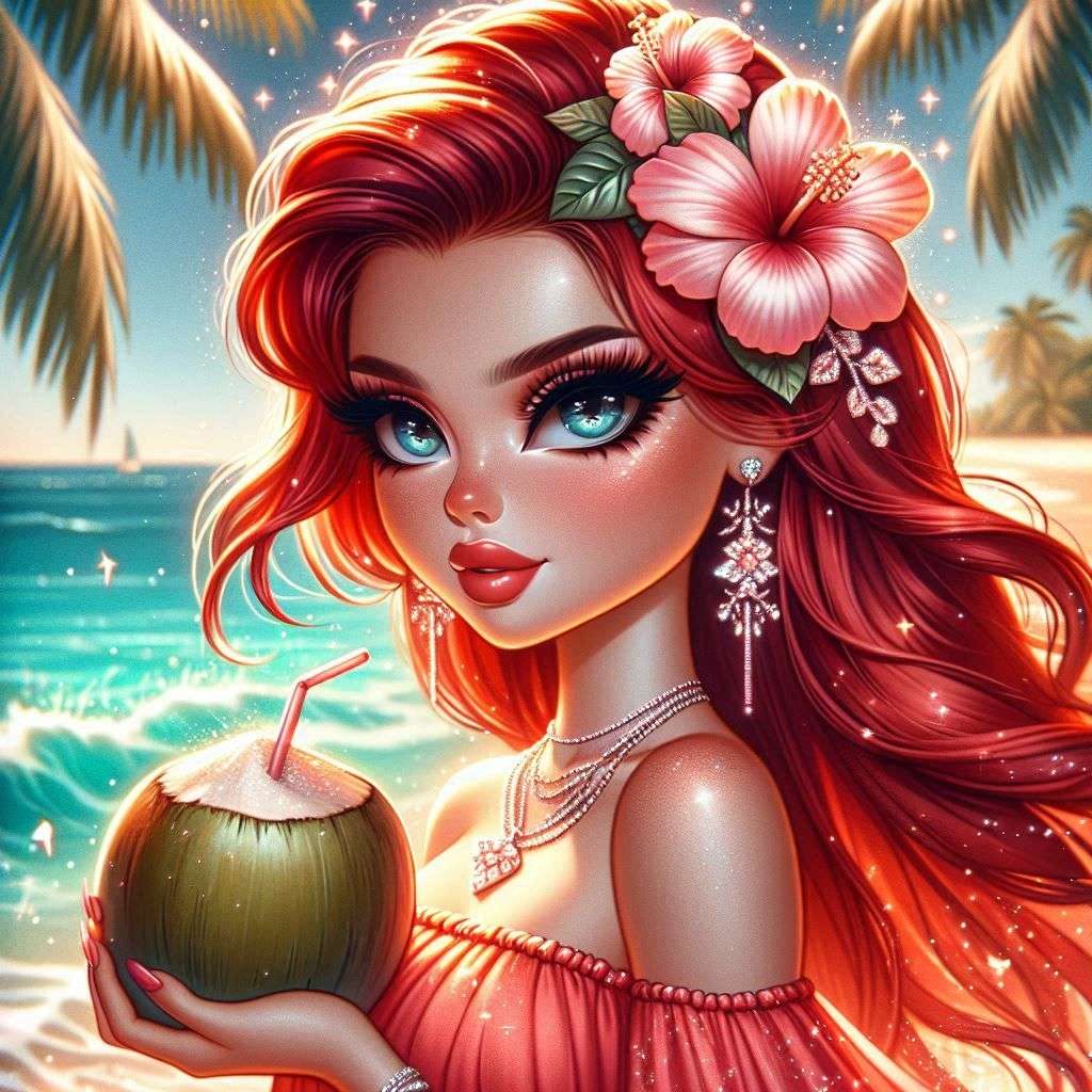 ビーチの美しい赤毛 オンラインパズル