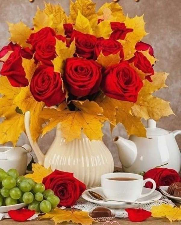 jesienny bukiet i herbatka puzzle online