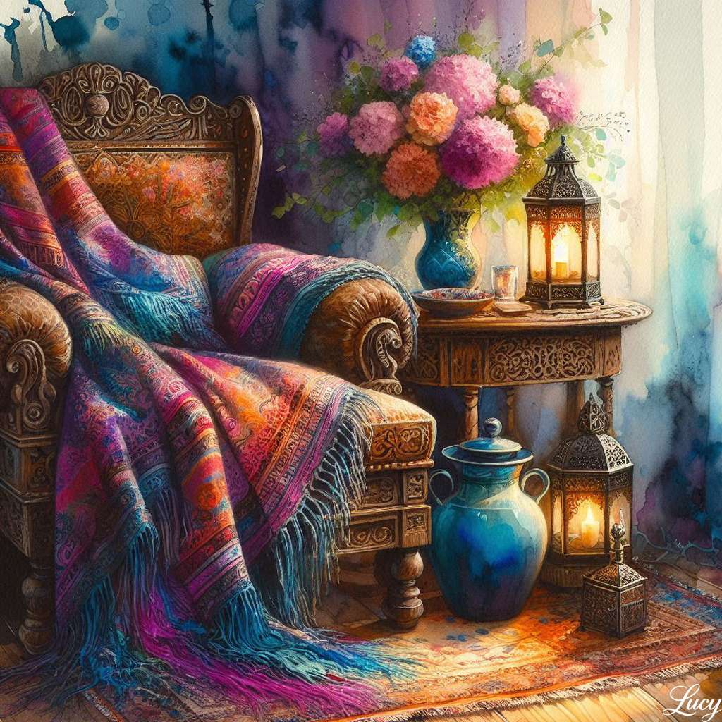 豊かな模様のアームチェア オンラインパズル