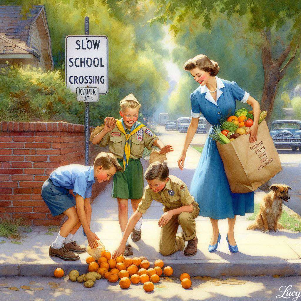 青いドレスを着た女性が買い物袋のバランスを取る ジグソーパズルオンライン