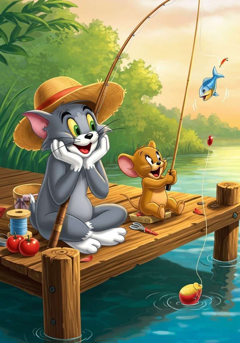 トムとジェリーは釣りをしています ジグソーパズルオンライン
