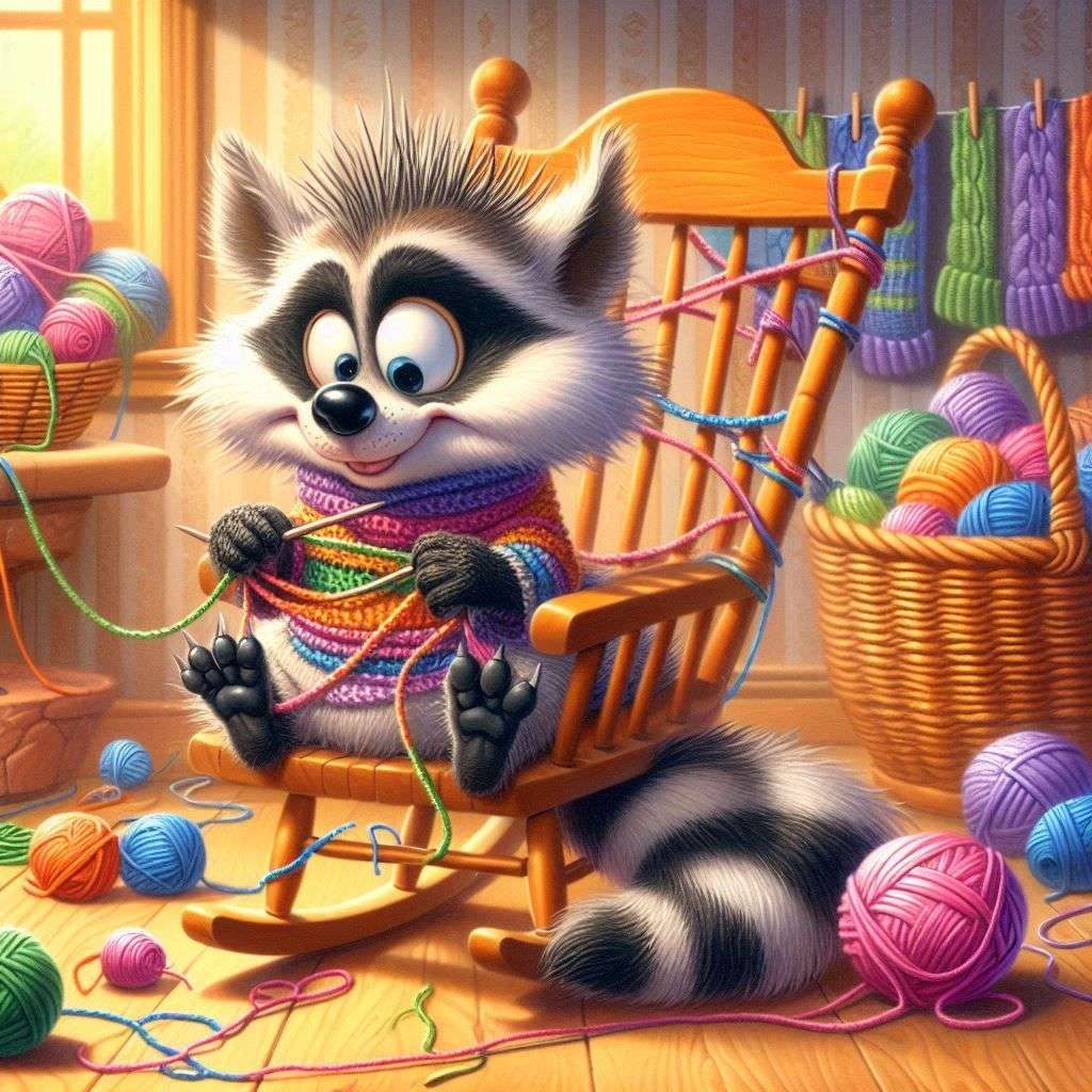 アライグマが編み物をしている オンラインパズル