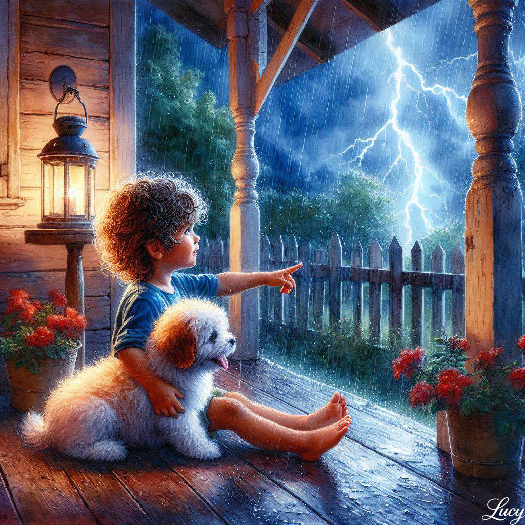 Błyskawica przecinająca ciemne niebo puzzle online