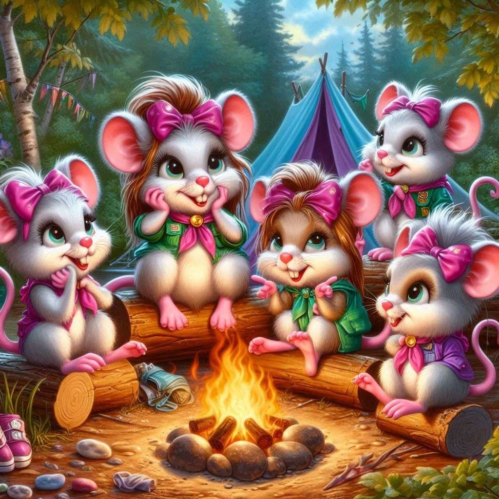 キャンプ場でたき火をするネズミたち ジグソーパズルオンライン