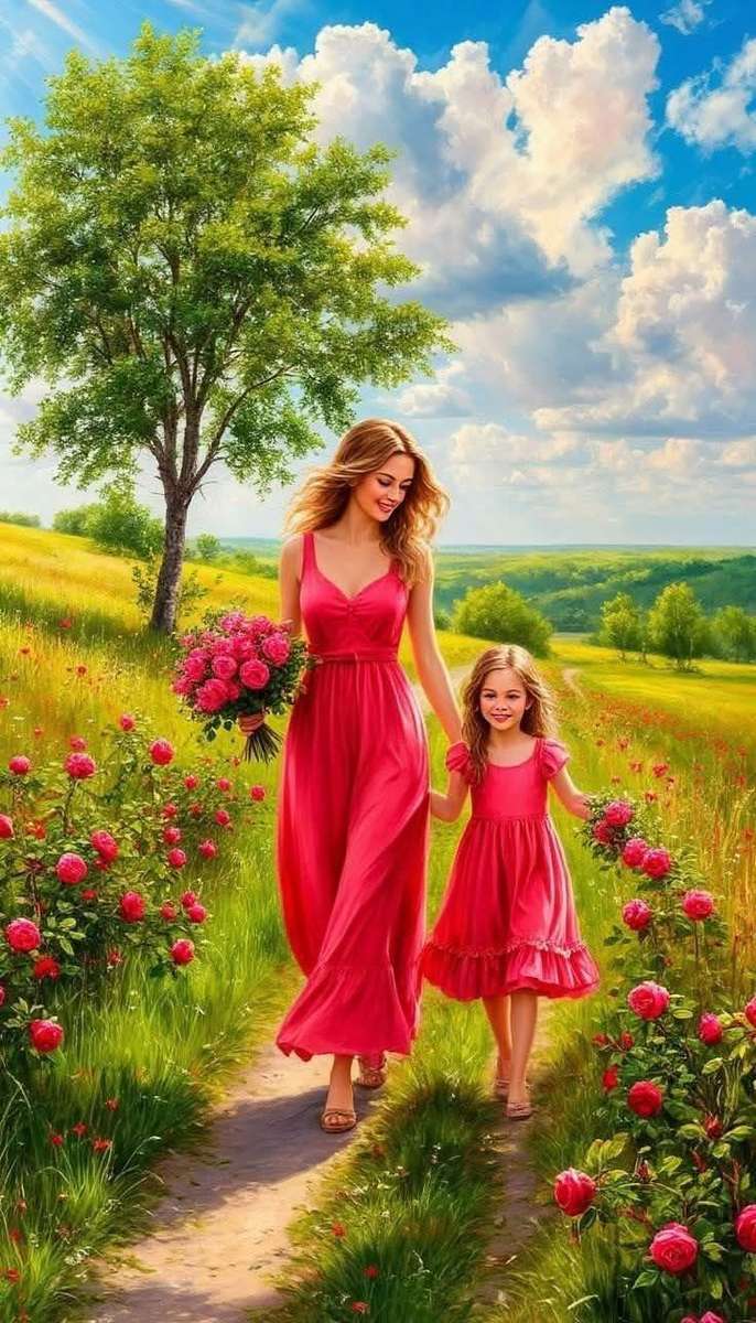 ケシの花の中の母と娘 オンラインパズル