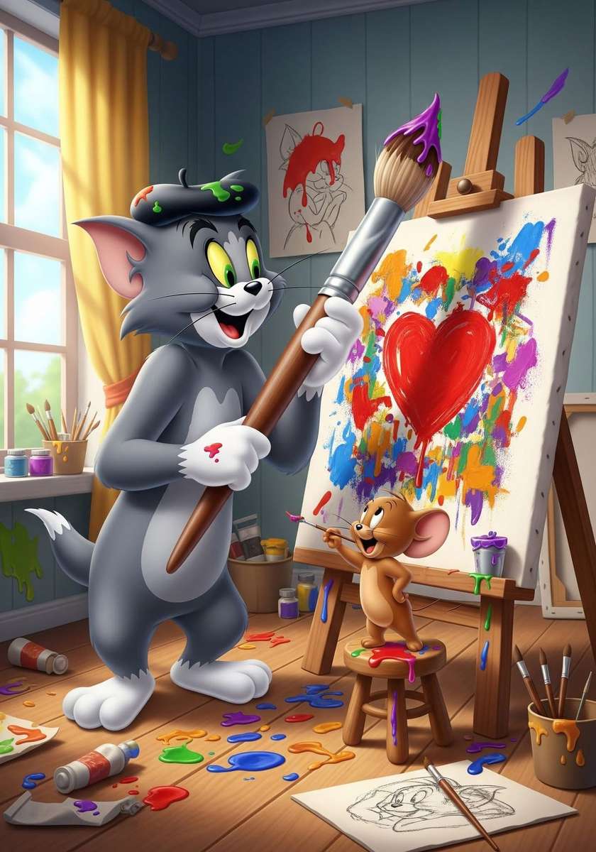 トムとジェリーが絵を描く オンラインパズル