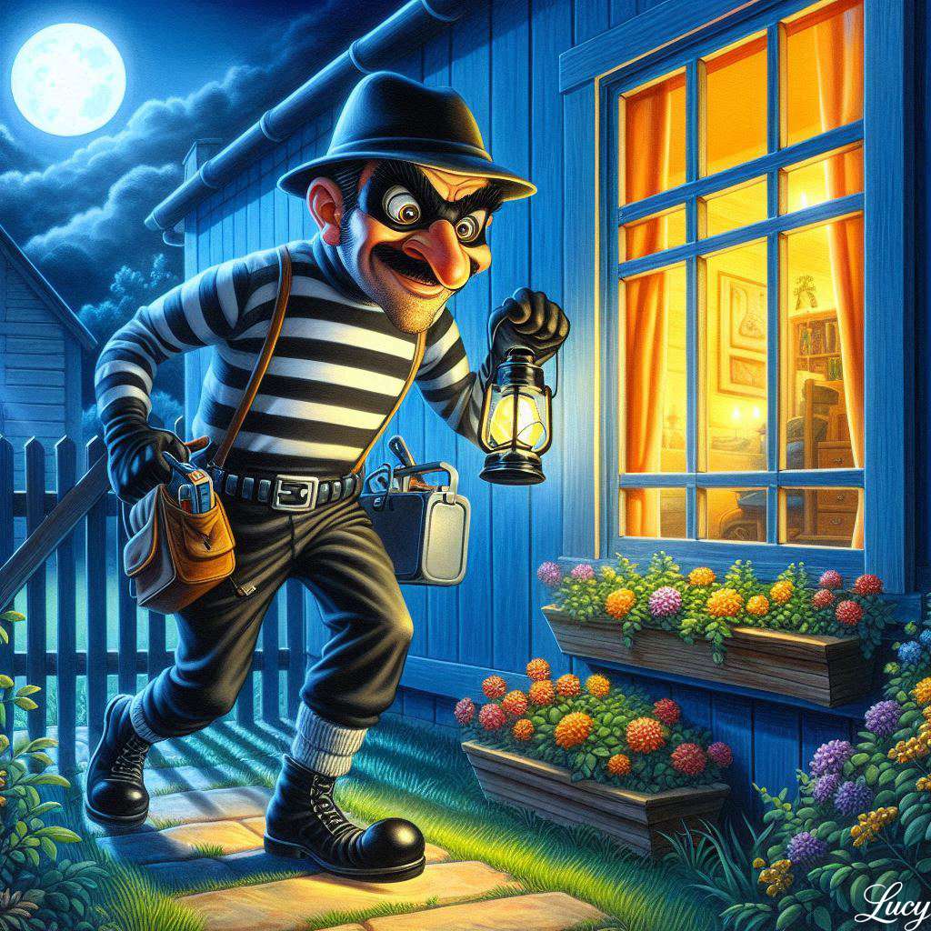 月明かりに照らされた庭園を忍び足で歩く泥棒 ジグソーパズルオンライン