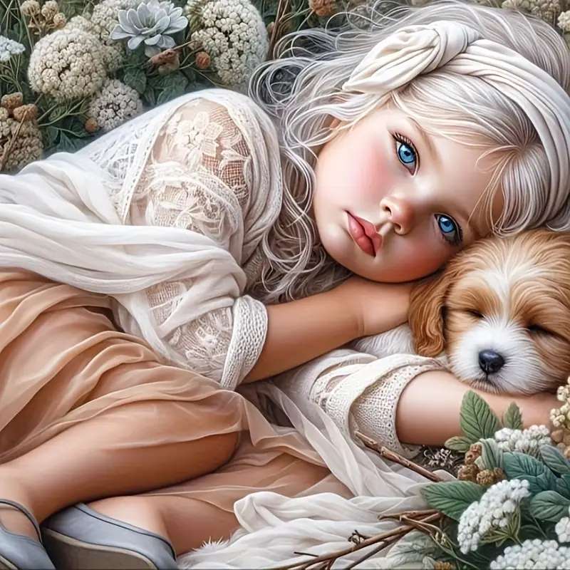 ペットと一緒の女の子 オンラインパズル