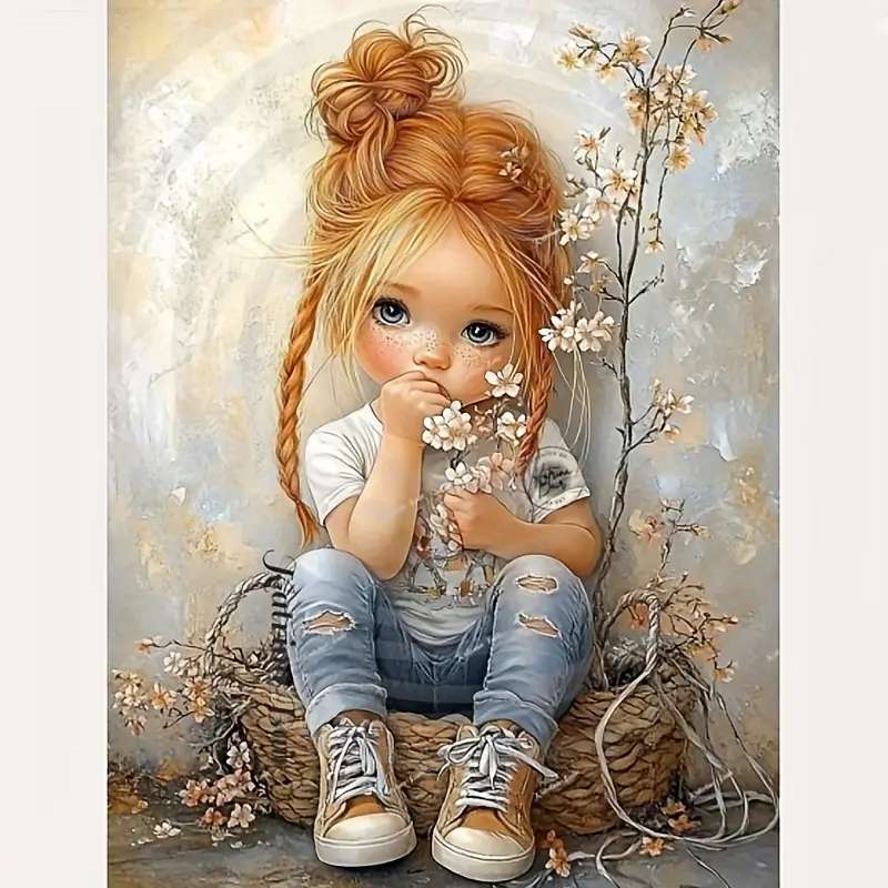 花を持つ愛らしい女の子 ジグソーパズルオンライン
