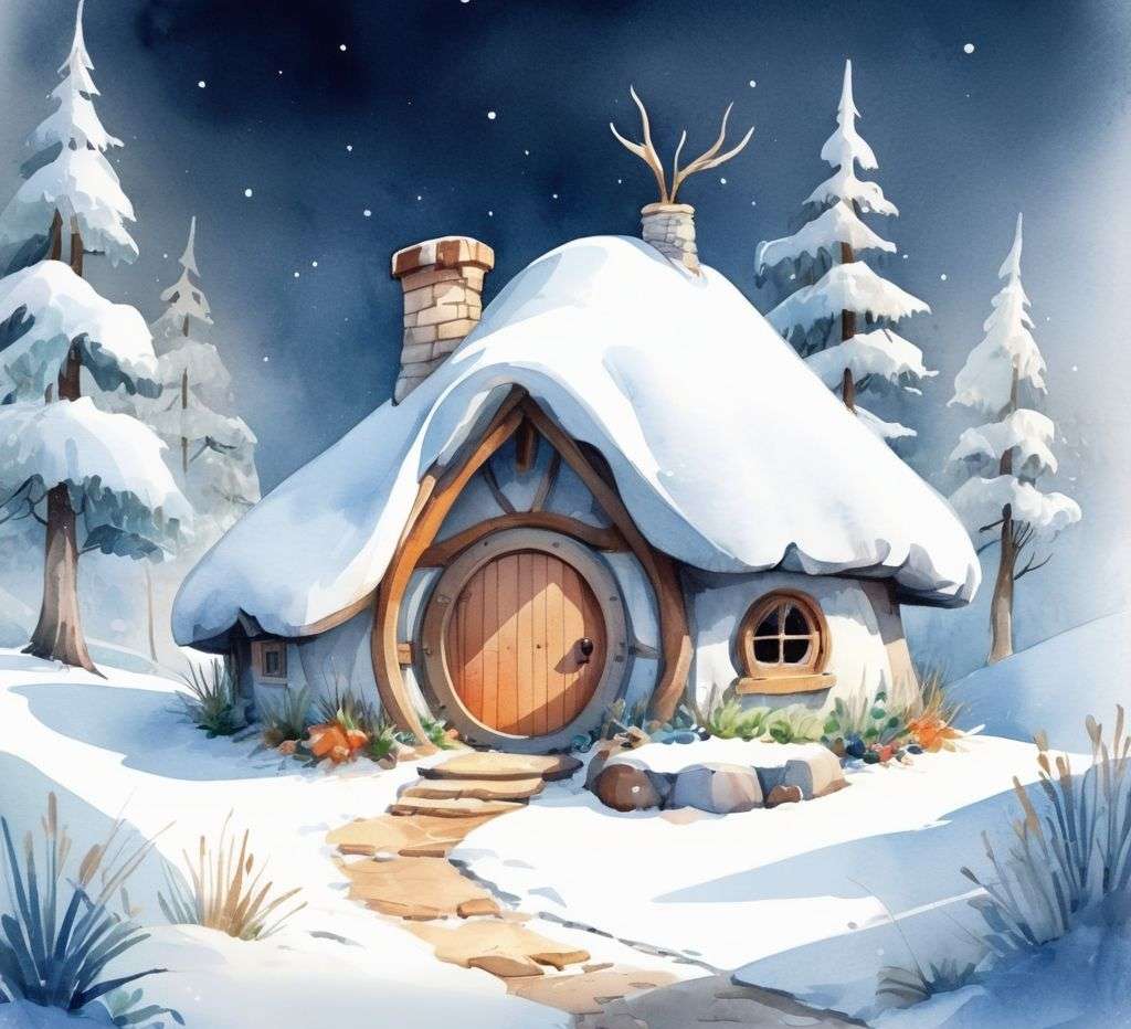 冬の森の魅惑的な妖精の家 オンラインパズル