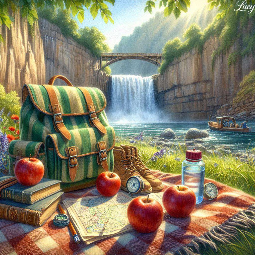 緑と黄褐色の縞模様のバックパック ジグソーパズルオンライン