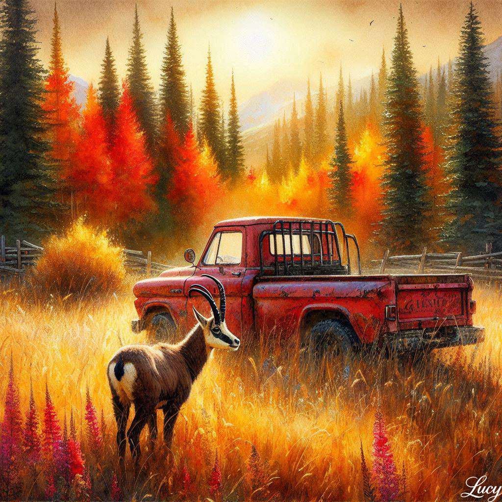 セーム革と古くて錆びた赤いピックアップトラック ジグソーパズルオンライン