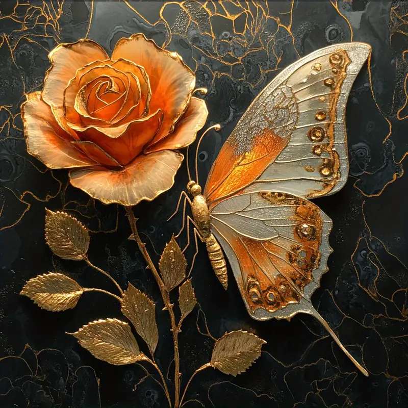 金色のバラと蝶 オンラインパズル