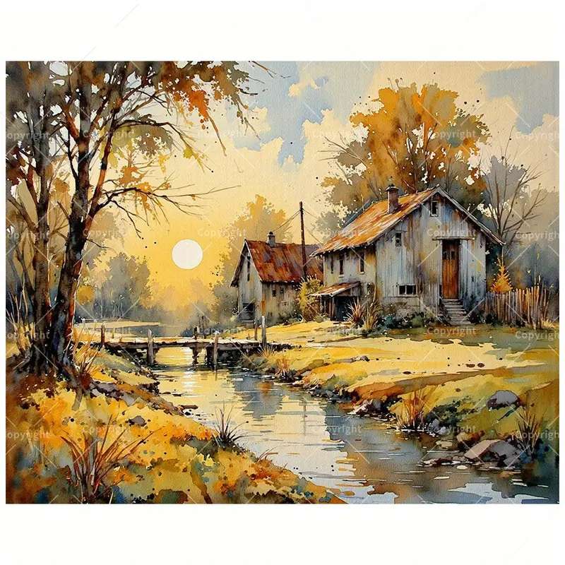 川沿いの田舎家 ジグソーパズルオンライン