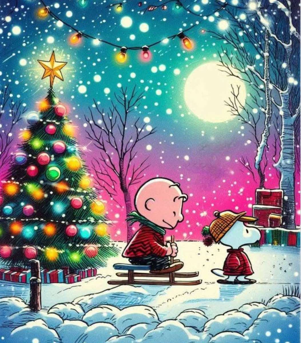 雪の降る夜、チャーリーとスヌーピーと散歩。 ジグソーパズルオンライン