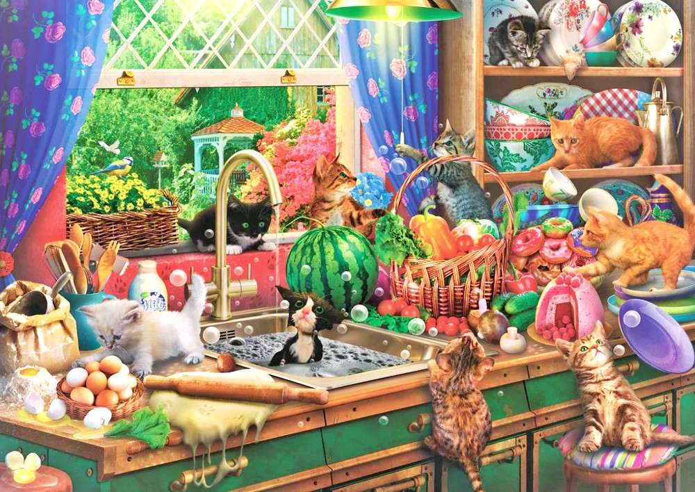 キッチンで遊びまわる猫たち ジグソーパズルオンライン